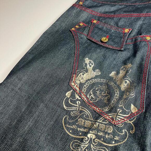 CEZER Men’s Size 36 Y2K Rap Denim Shorts Dark Wash Peru 100% Cotton Red Stitch - Picture 9 of 12
